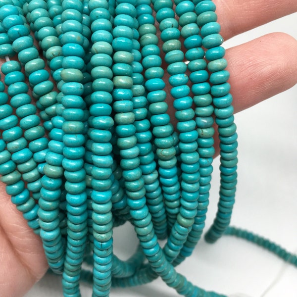 4,6mm Turquoise Donut Beads  Gemstone Beads - 15 inch Full strand - Permanent Finish
