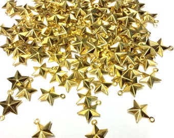 Brass Star Charms – Celestial Pendants, Jewelry Findings (10pcs)