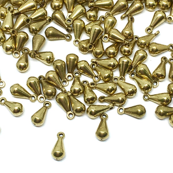 50, 100 pcs - Raw Brass Teardrop Beads - Brass Beads - Findings Beads - 8mm x 4mm (M)