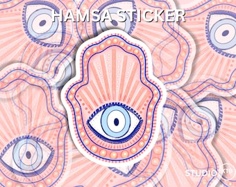 Pinker Evil Eye Hamsa Aufkleber - Laptop / Wasserflasche / Notebook Aufkleber