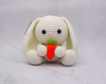 Lacey The Bunny Rabbit Long Ears Holding A Carrot Amigurumi Crochet Doll Pattern Instructions
