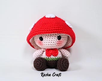 Mushroom Amigurumi Crochet Pattern: Toadstool Doll PDF Tutorial