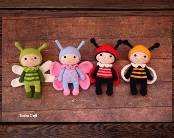 Insects Amigurumi Crochet Doll Pattern for Butterfly, Bee, Dragonfly, Ladybug (PDF Pattern)