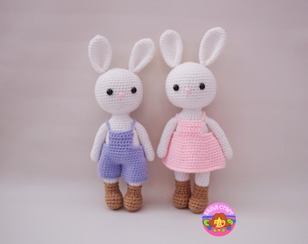 The Bunnies with Overall Clothes Pants & Skirt Amigurumi Crochet Doll Pattern