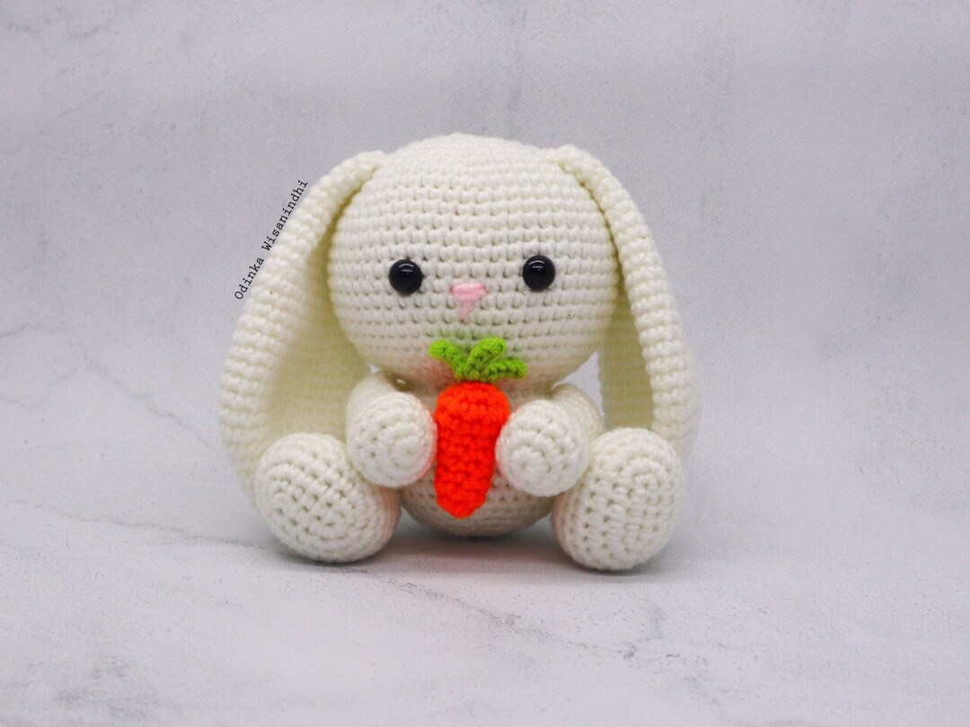 Lacey the Bunny Rabbit Long Ears Holding A Carrot Amigurumi Crochet ...