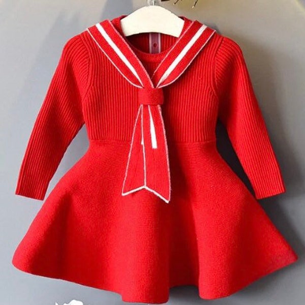 Winter beautiful red warm dress for fancy little girls holiday dress Christmas coat long sleeves cozy clothes toddler