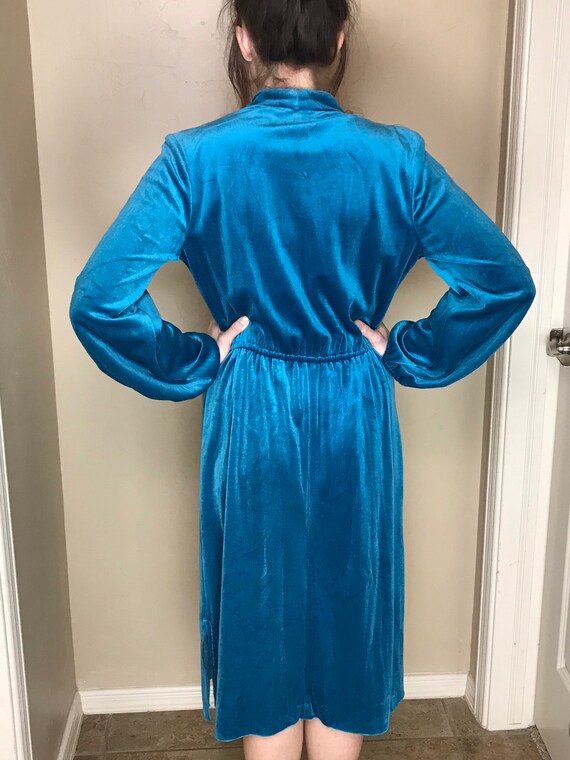 Vintage Velvet Aqua Blue 1970s Dress - image 2