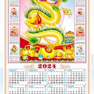 2024 Année du Dragon avec Tigre Calendrier Chinois Wall Scroll SW-11 -   France