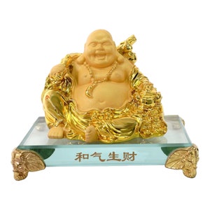 6" Feng Shui Chinese Peaceful Buddha Statue w/ Wu Lou & Money Frog