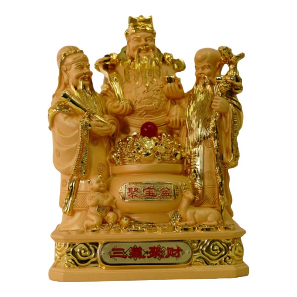 12" Feng Shui Chinese Golden Three Gods Fuk Luk Sau