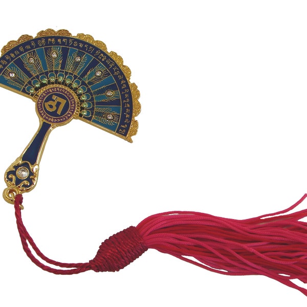 Feng Shui Peacock Feather Mirror Fan w/ Red Tassel against Bad Luck