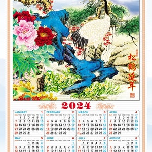 Calendrier mural chinois 2024 avec image représentant 3 poissons godlen  SW18 -  France