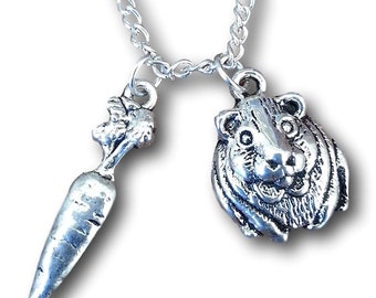 Guinea Pig and Carrot Silver Pendant Necklace