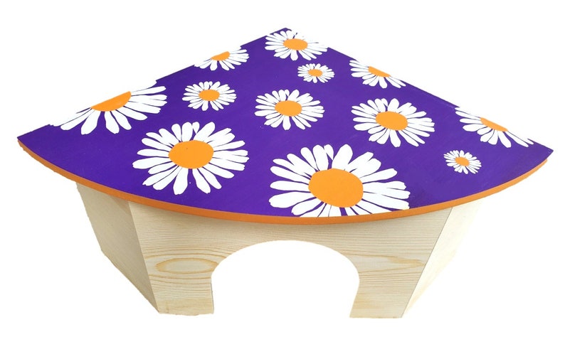 All Natural Large Wooden Corner Guinea Pig Hidey Hut Daisies