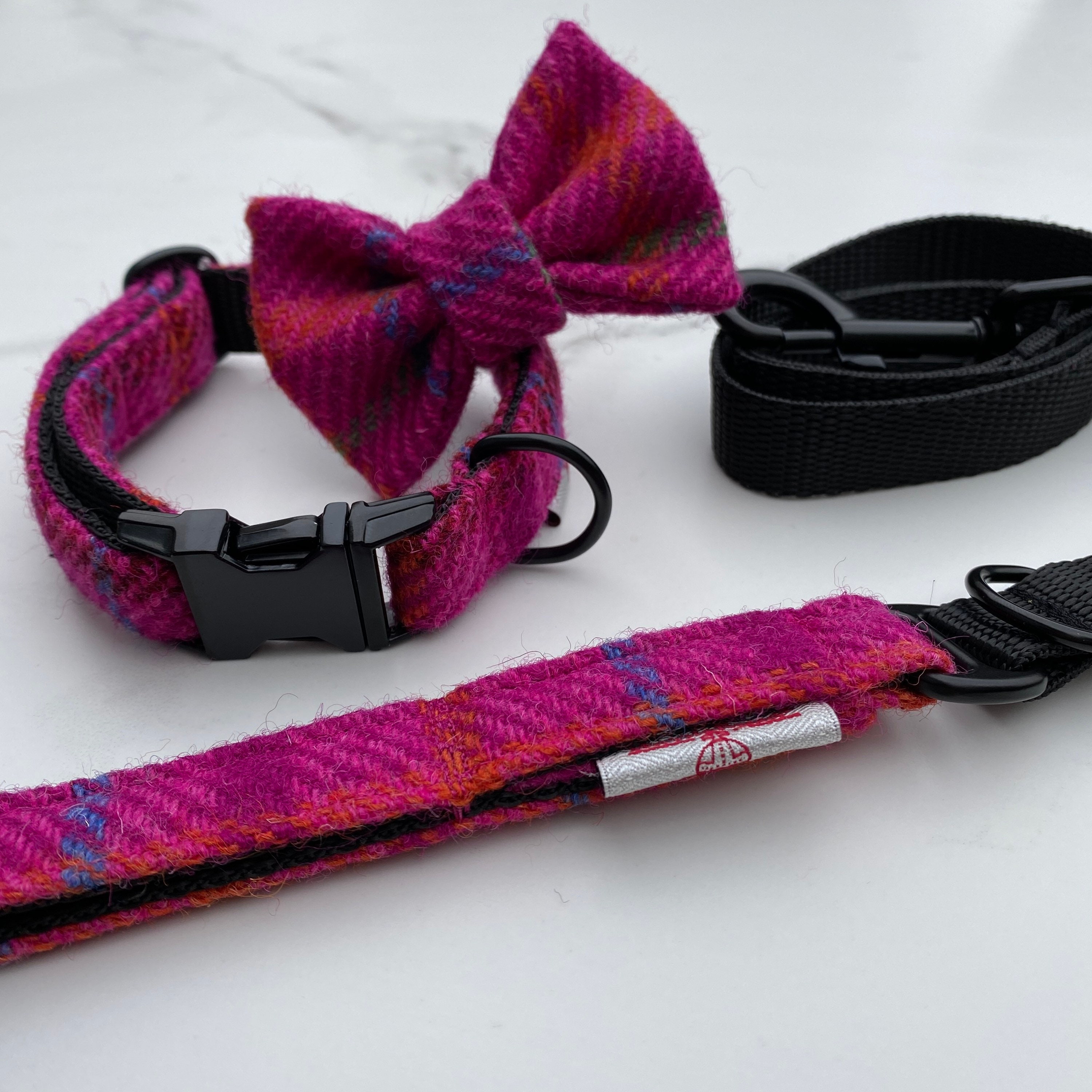 Genuine Harris Tweed Dog Collar Bow & Lead Set Cerise Pink Etsy