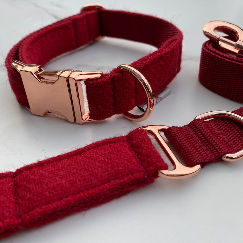 Genuine Harris Tweed Red Dog Collar Bow and Lead Set with Rose Etsy
