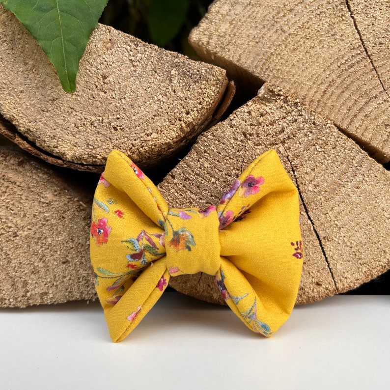 Mustard Yellow Ditsy Floral Dog Collar Bow Lead Set Rose Gold Etsy UK