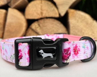 Pink Watercolour Floral Dog Collar | Soft Cushion Adjustable Collar, Female Dog Puppy