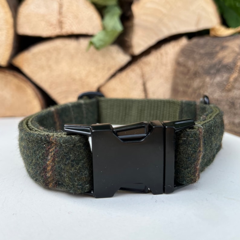 Green Tweed Dog Collar Bow Lead Set Rose Gold Metal Buckle Etsy