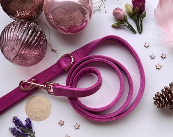 Luxury pink Velvet Dog Lead Rose Gold Hardware | Soft Cushion Lead, Female Dog Puppy