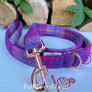 Harris Tweed® Pink Purple Dog Lead | Rose Gold Metal Hardware | Female Country Dog Puppy Lead Leash | Dash Of Hounds