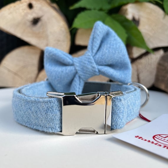 Harris Tweed® Baby Blue Dog Collar Optional Bow and Lead With Etsy