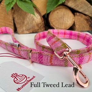 Harris Tweed® Pink Dog Lead | Rose Gold Metal Hardware | Female Country Dog Puppy Lead Leash | Dash Of Hounds
