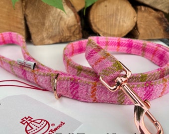 Harris Tweed® Pink Dog Lead | Rose Gold Metal Hardware | Female Country Dog Puppy Lead Leash | Dash Of Hounds