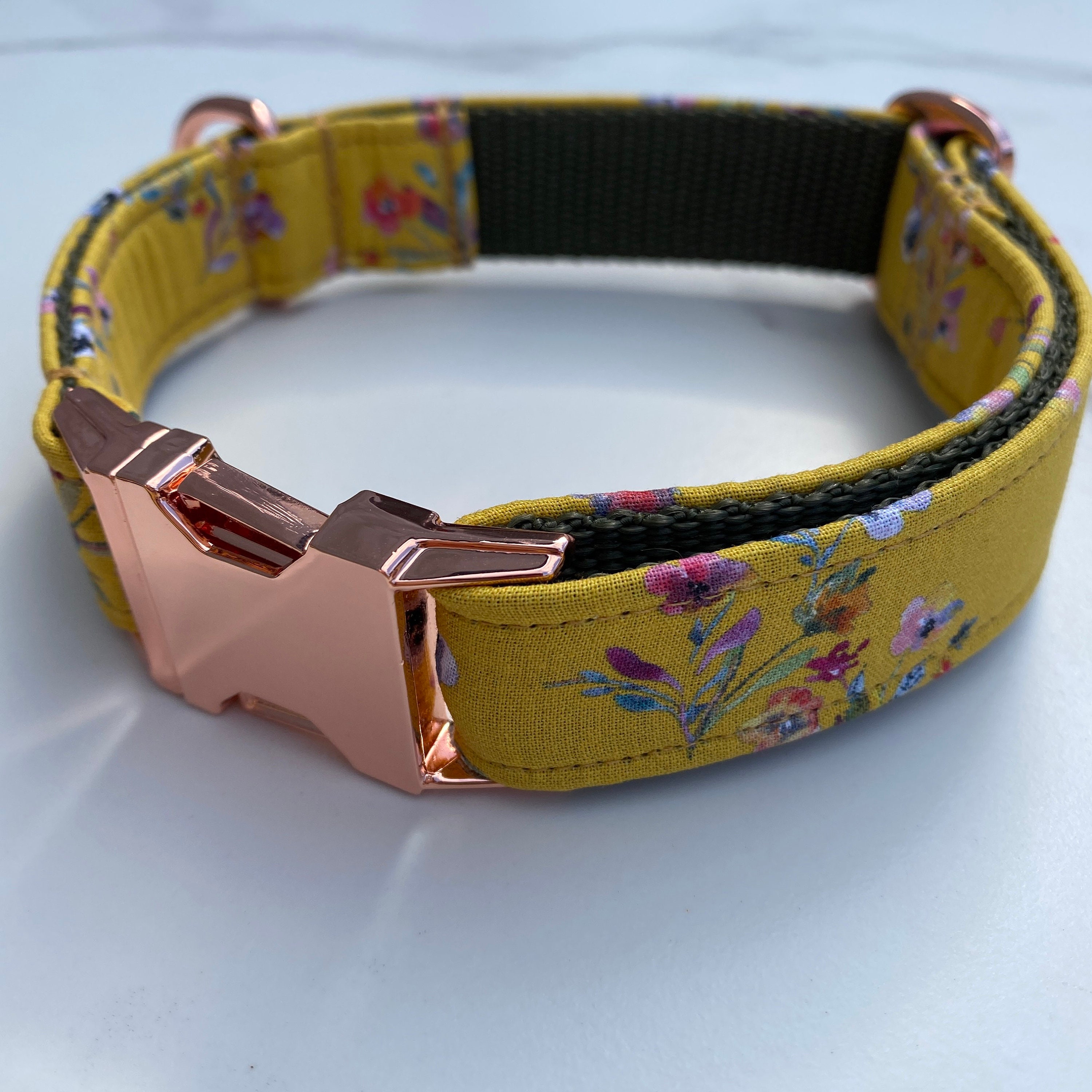 Mustard Yellow Ditsy Floral Dog Collar Bow Lead Set Rose Gold Etsy UK