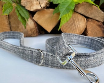 Grey Plaid Tweed Dog Lead  | Silver Metal Hardware | Female Country Dog Puppy Lead Leash | Dash Of Hounds