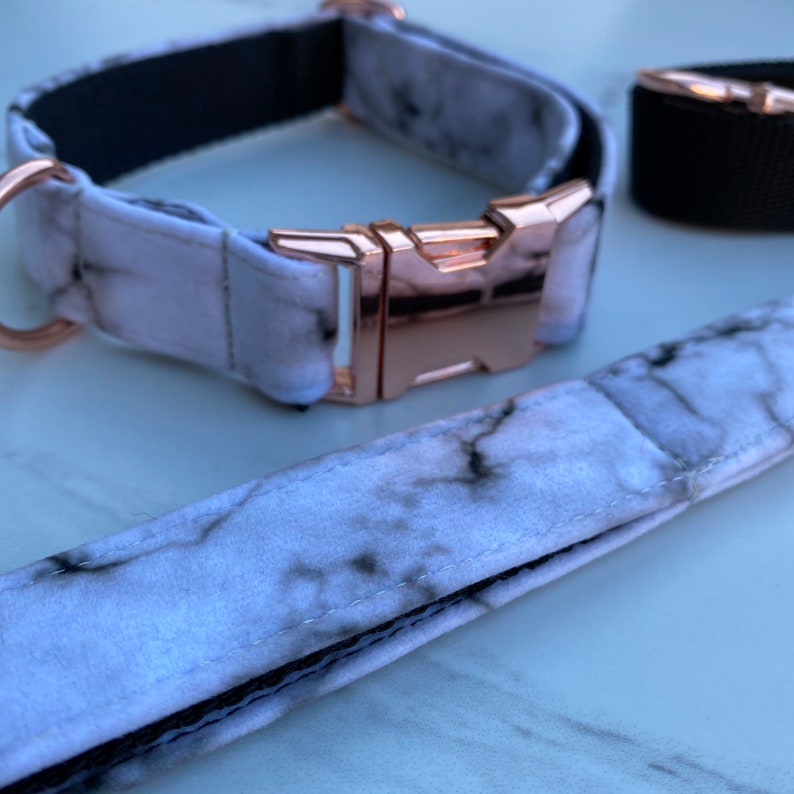 Marble Velvet Dog Collar Bow Lead Set Rose Gold Metal Buckle Etsy