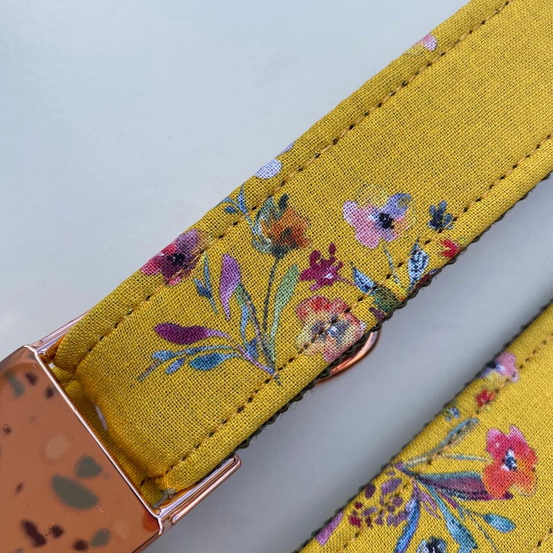 Mustard Yellow Ditsy Floral Dog Collar Bow Lead Set Rose Gold Etsy UK