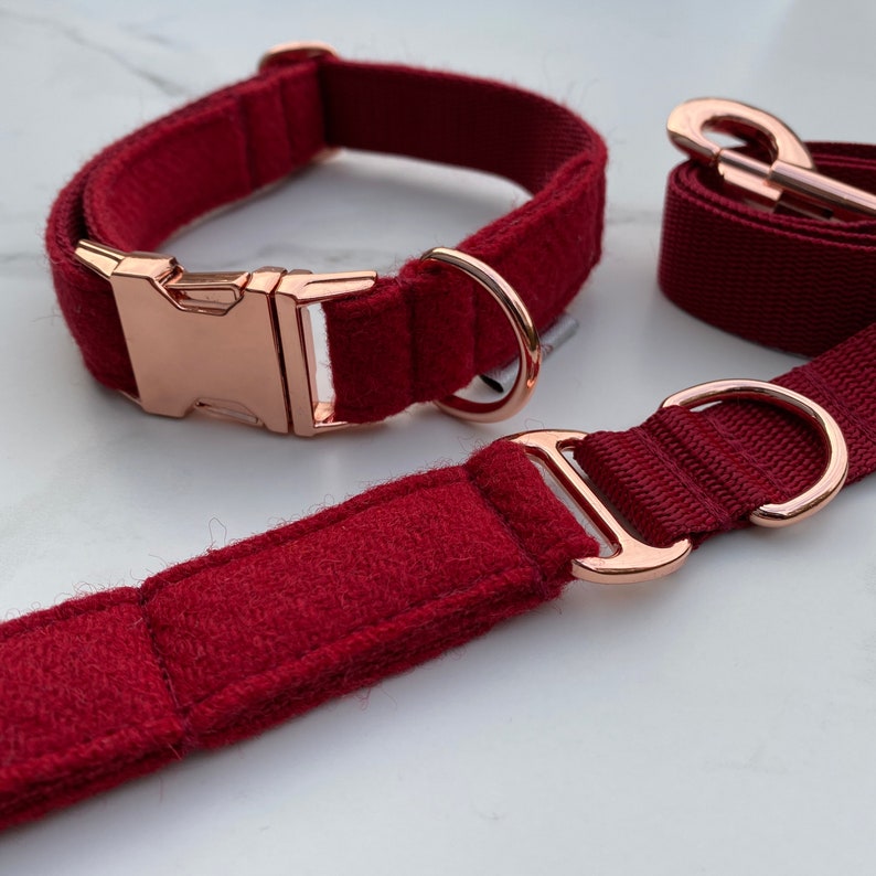 Genuine Harris Tweed Red Dog Collar Bow and Lead Set with Rose Etsy