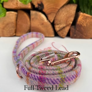 Harris Tweed® Pastel Pink Dog Lead | Rose Gold Metal Hardware | Female Country Dog Puppy Lead Leash | Dash Of Hounds