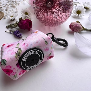 Pink Watercolour Floral Dog Poo Bag Holder | Female Dog Puppy Harness | Dash Of Hounds.