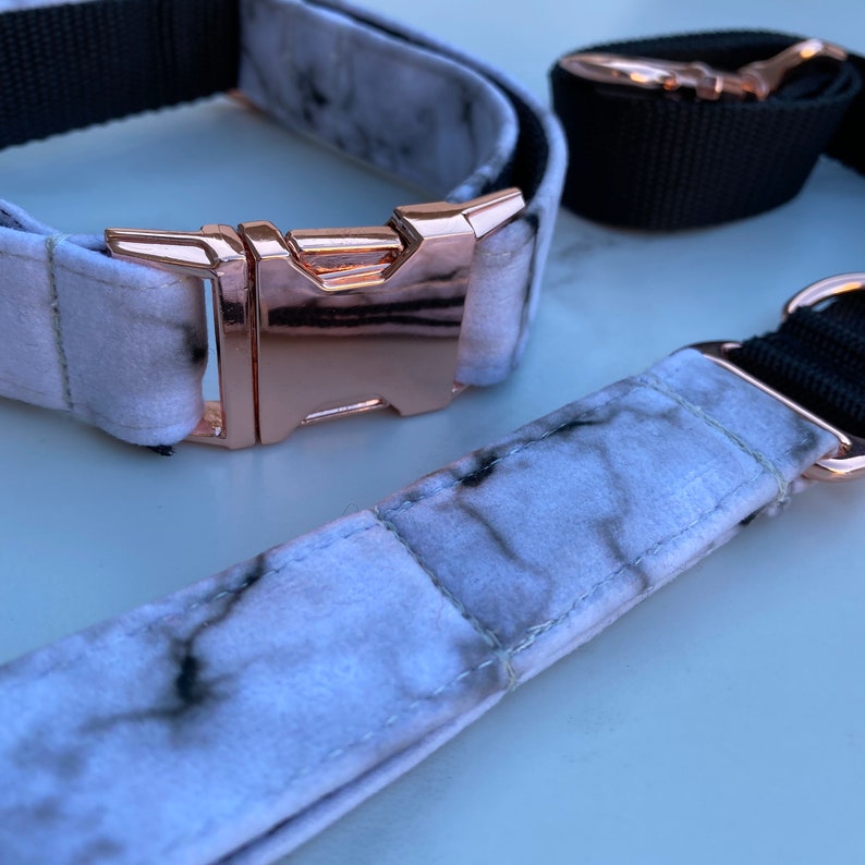 Marble Velvet Dog Collar Bow Lead Set Rose Gold Metal Buckle Etsy