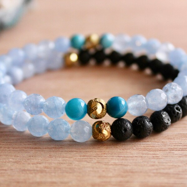 SERENITY / bracelet stack / angel agate bracelet / blue agate bracelet / lava bead bracelet / yoga jewelry / meditation jewelry