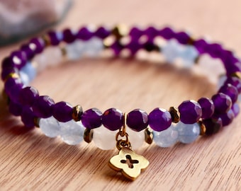 FRIENDSHIP / bracelet stack / angel agate bracelet / amethyst bracelet / quartz bracelet / yoga jewelry / meditation jewelry