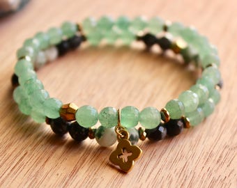 CALM / bracelet stack / aventurine bracelet / green crystal bracelet / quartz bracelet / yoga jewelry / meditation jewelry