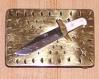 Vintage BRASS Country & Western BOWIE KNIFE Belt Buckle - Take a L@@K! - Great Price!