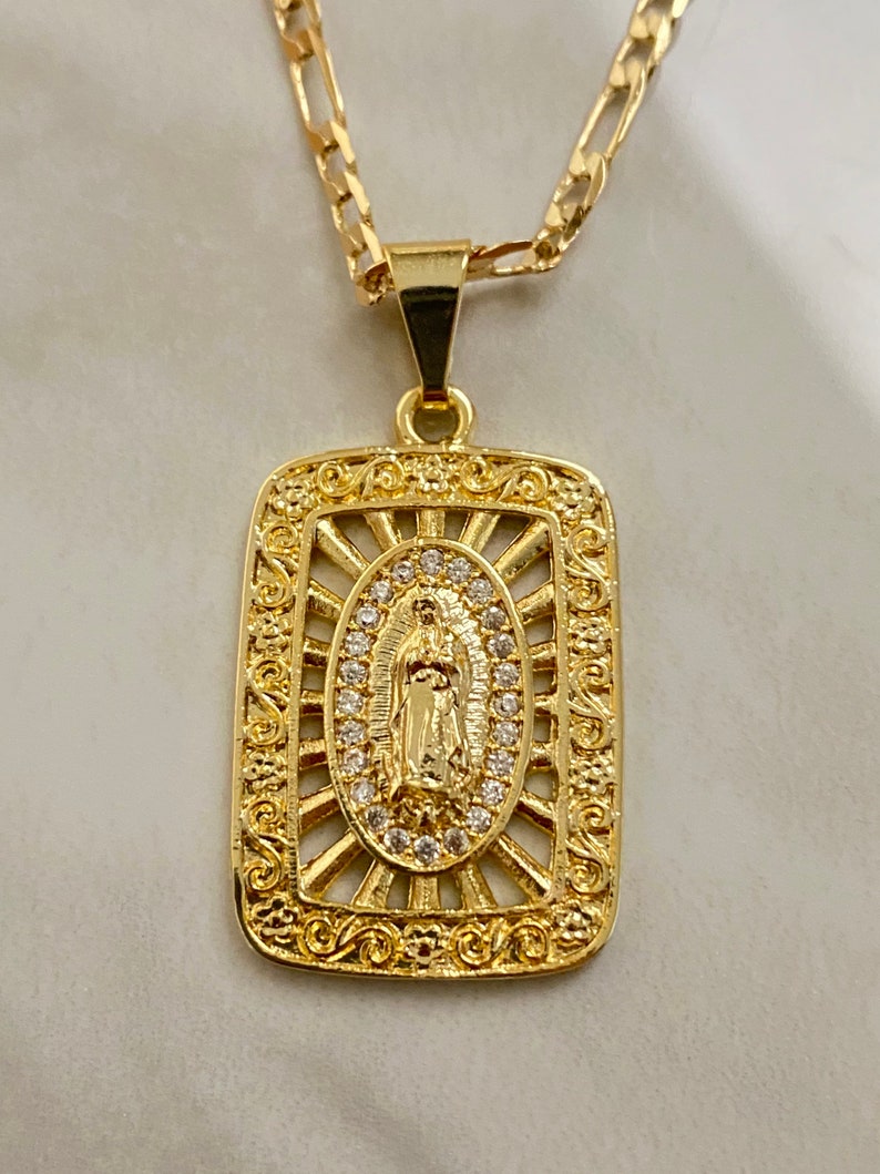 Virgen de Guadalupe CZ Tag Necklace
