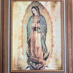 Virgen de Guadalupe ~ Nuestra Señora de Guadalupe ~ Obra de arte católica enmarcada ~ Marco de madera