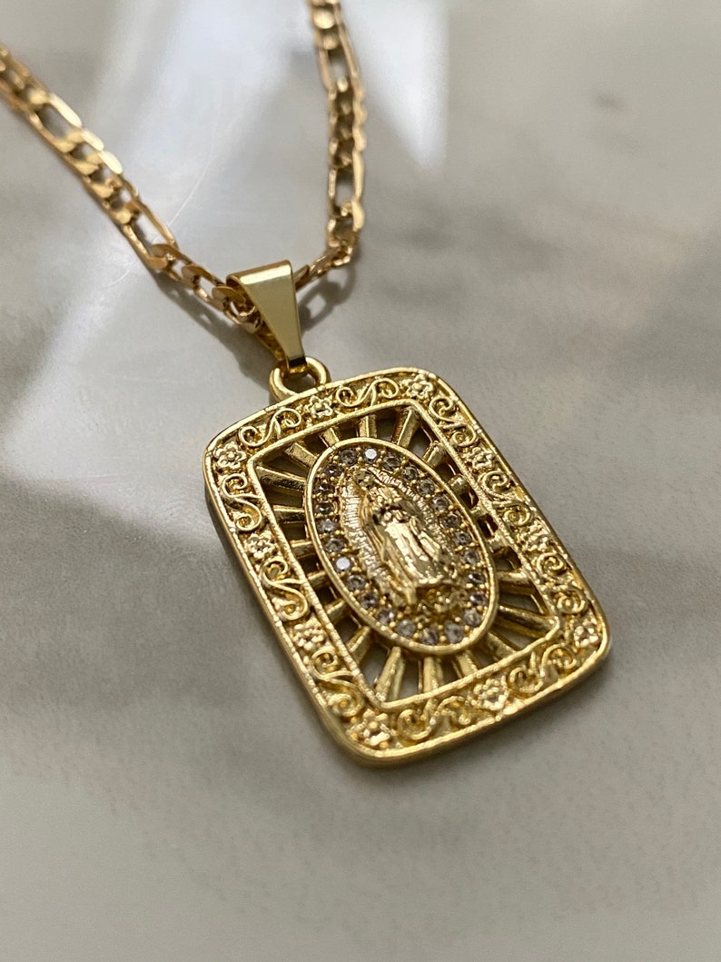 Virgen de Guadalupe CZ Tag Necklace