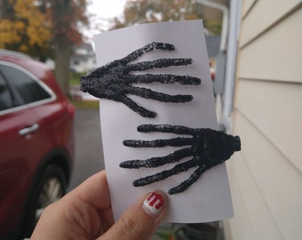 Black Glitter Skeleton Hand Hairclips