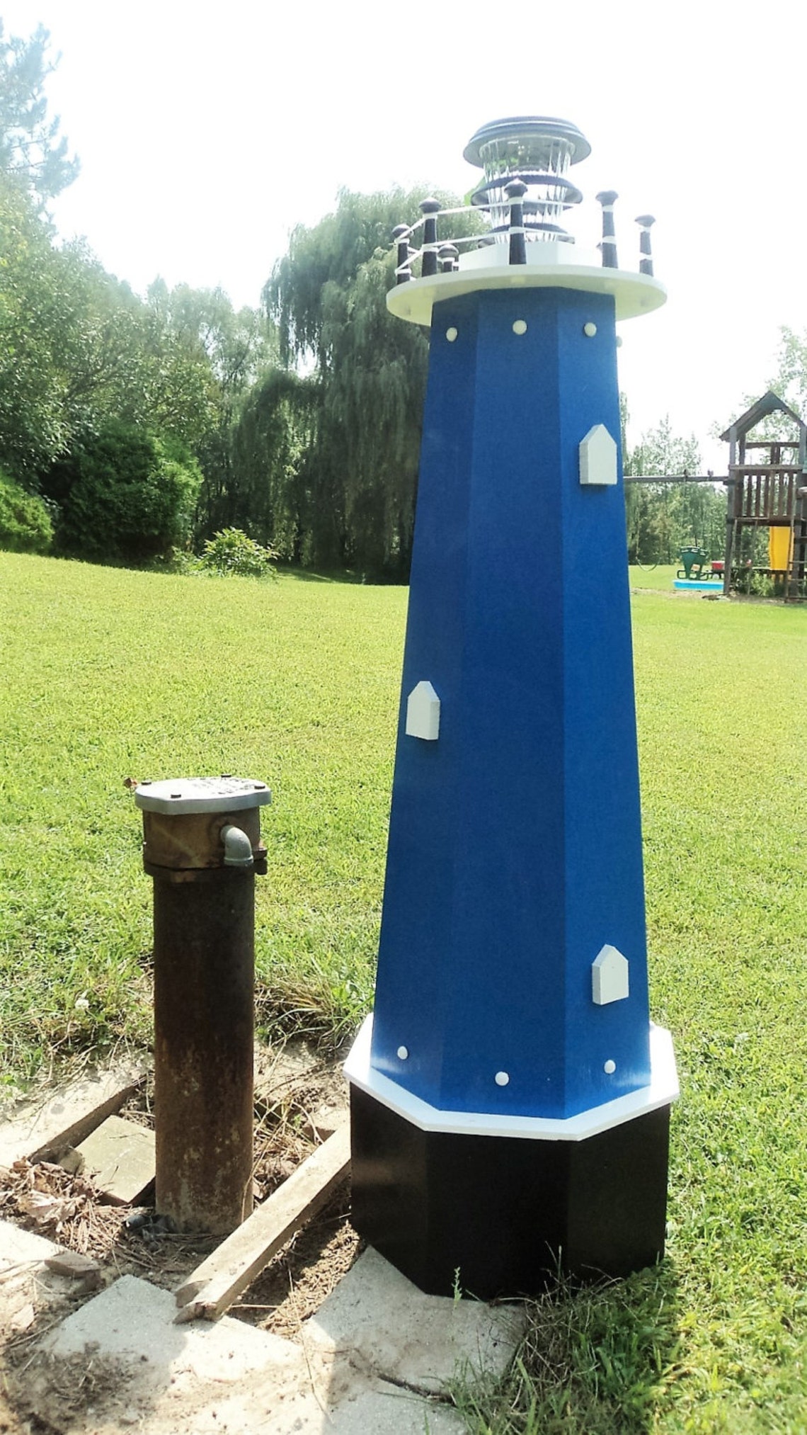 Lighthouse Well Pump Cover Lawn Solar Light Yard 48 Inch Wood Etsy