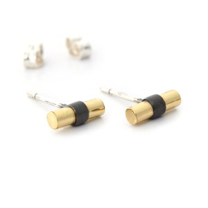 Minimalist gold stud earrings for men or women, solid gold and black earrings studs, statement everyday earrings, bar earrings silver