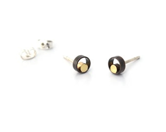Everyday Circle Gold Earrings, Geometric Stud Earrings, Black Round Earrings, Edgy Earrings