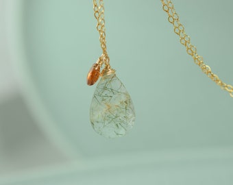 Autumn Colors Gemstone Necklace, One of a Kind Gemstone Pendant, Delicate Layering Gem Necklace