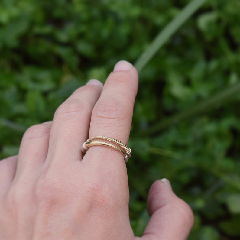 14K Rose Gold Wedding Band, Unique Wedding Ring, Minimalist Gold Stacking Ring, Mixed Metal Statement Ring, Gold and Silver Stackable Ring image 8