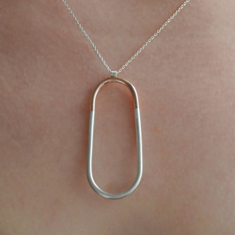 unique geometric necklace silver layering necklace for women Minimalist necklace in rose gold and sterling silver rose gold oval pendant